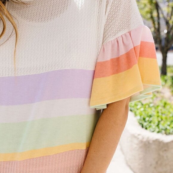 Celeste Waffle Knit Rainbow Striped Top - Picture 2 of 5